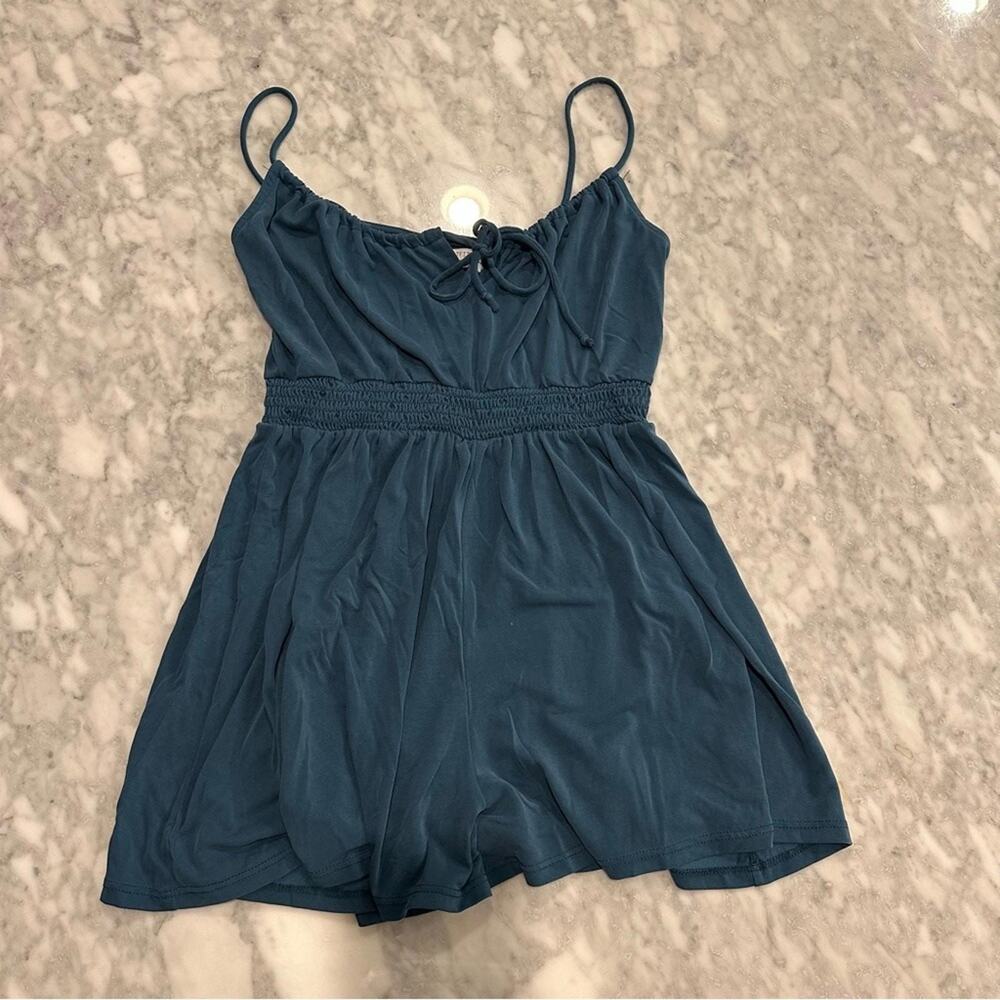 OU Santorini Cupro Tie-Front Teal Romper